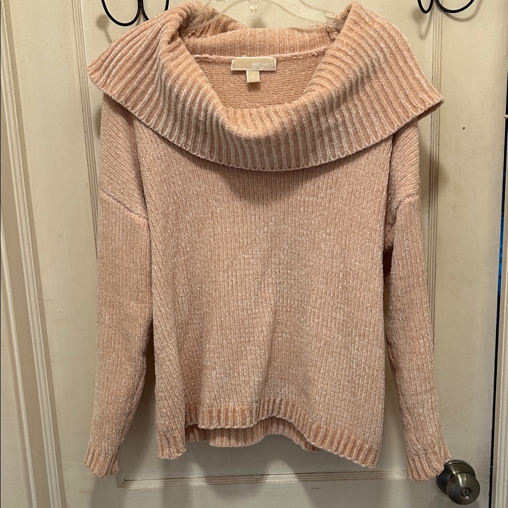 Michael Kors Dusty Blush Ribbed Cowl Neck Sweater